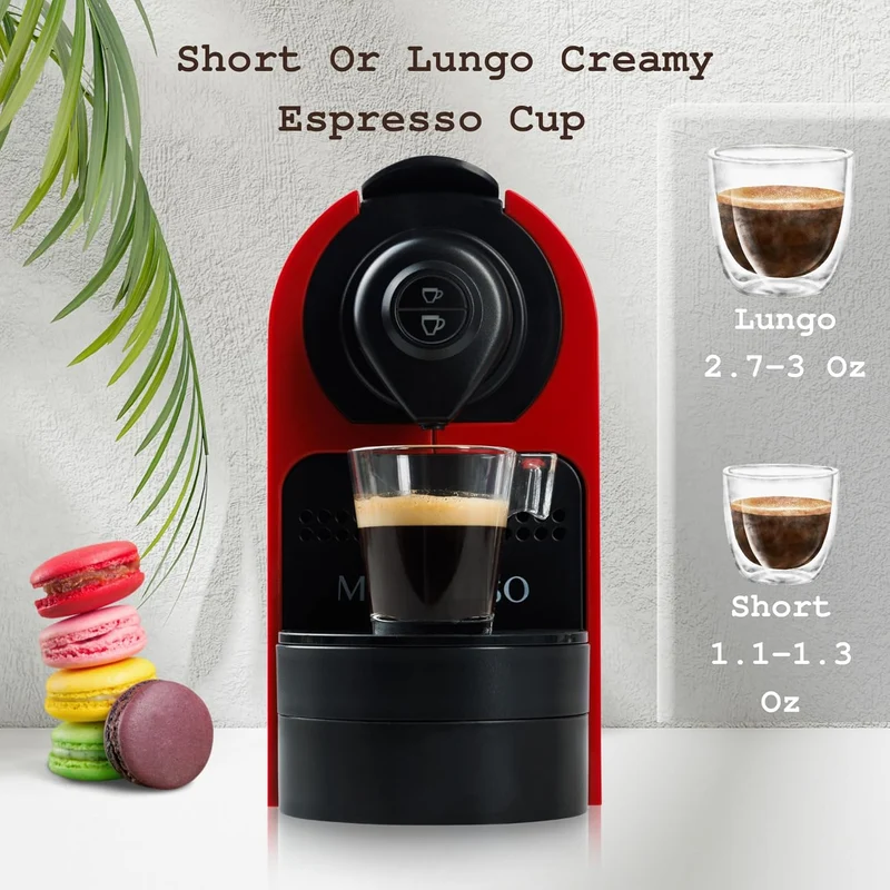 Mixpresso Red Espresso Coffee Machine – Compact 1400W Single Serve Coffee Maker Compatible with Nespresso OriginalLine Capsules, One-Touch Operation, 19-Bar Italian Pump, 27oz Water Tank