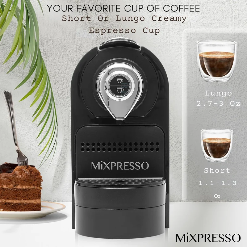 Mixpresso Black Espresso Coffee Machine – Compact 1400W Single Serve Coffee Maker Compatible with Nespresso OriginalLine Capsules, One-Touch Operation, 19-Bar Italian Pump, 27oz Water Tank