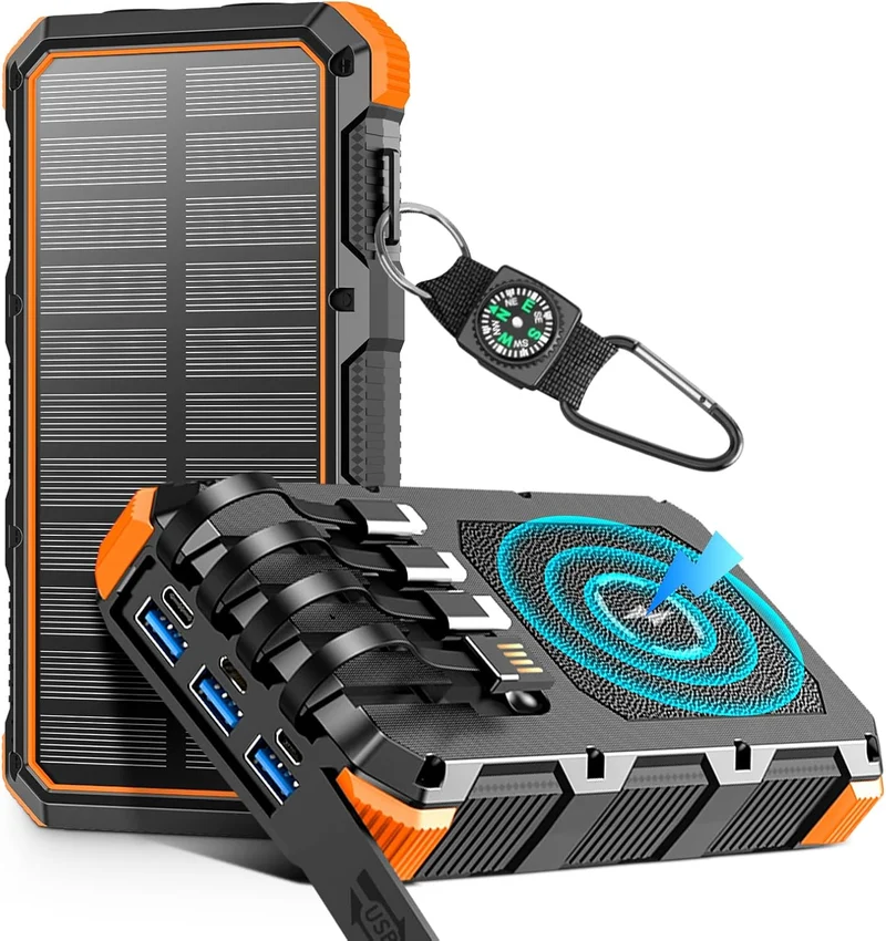Solar Charger Power Bank 49800mAh Wireless Charger QC 3.0 Fast Charging Power Bank 8 Outputs 4 Inputs Solar Portable Charger Compatible with All Mobile Devices,SOS/Strobe/Strong Flashlights
