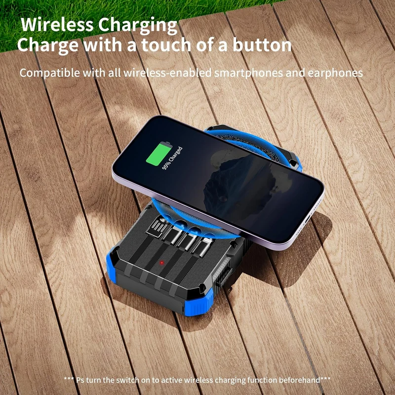 Solar Charger Power Bank 49800mAh Wireless Charger QC 3.0 Fast Charging Power Bank 8 Outputs 4 Inputs Solar Portable Charger Compatible with All Mobile Devices,SOS/Strobe/Strong Flashlights (Blue)