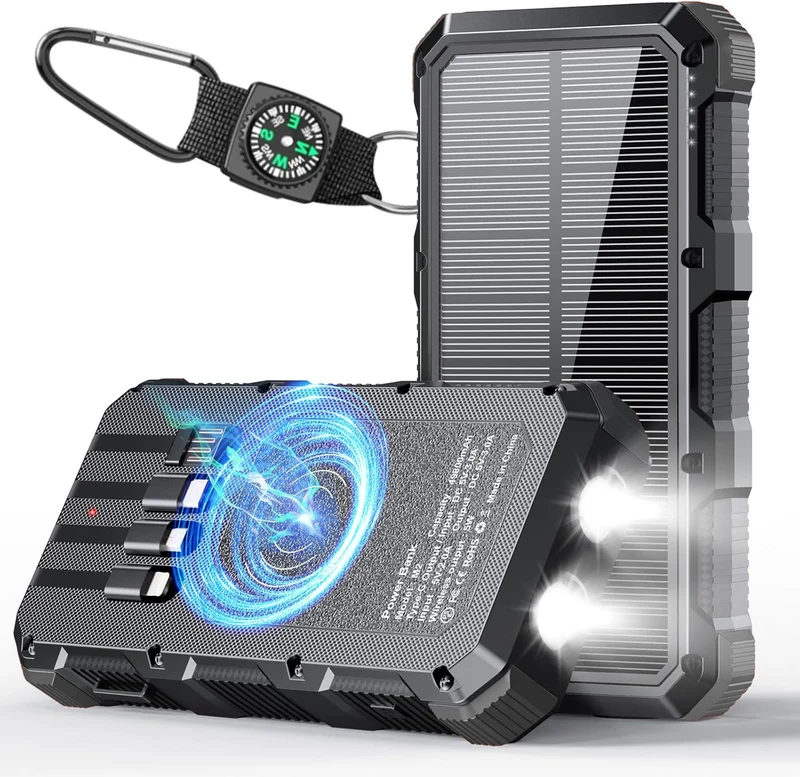 Solar Charger Power Bank 49800mAh Wireless Charger QC 3.0 Fast Charging Power Bank 8 Outputs 4 Inputs Solar Portable Charger Compatible with All Mobile Devices,SOS/Strobe/Strong Flashlights (Black)