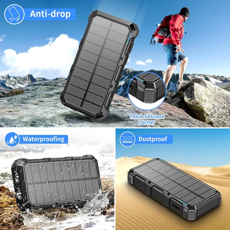 Solar Charger Power Bank 49800mAh Wireless Charger QC 3.0 Fast Charging Power Bank 8 Outputs 4 Inputs Solar Portable Charger Compatible with All Mobile Devices,SOS/Strobe/Strong Flashlights (Black)