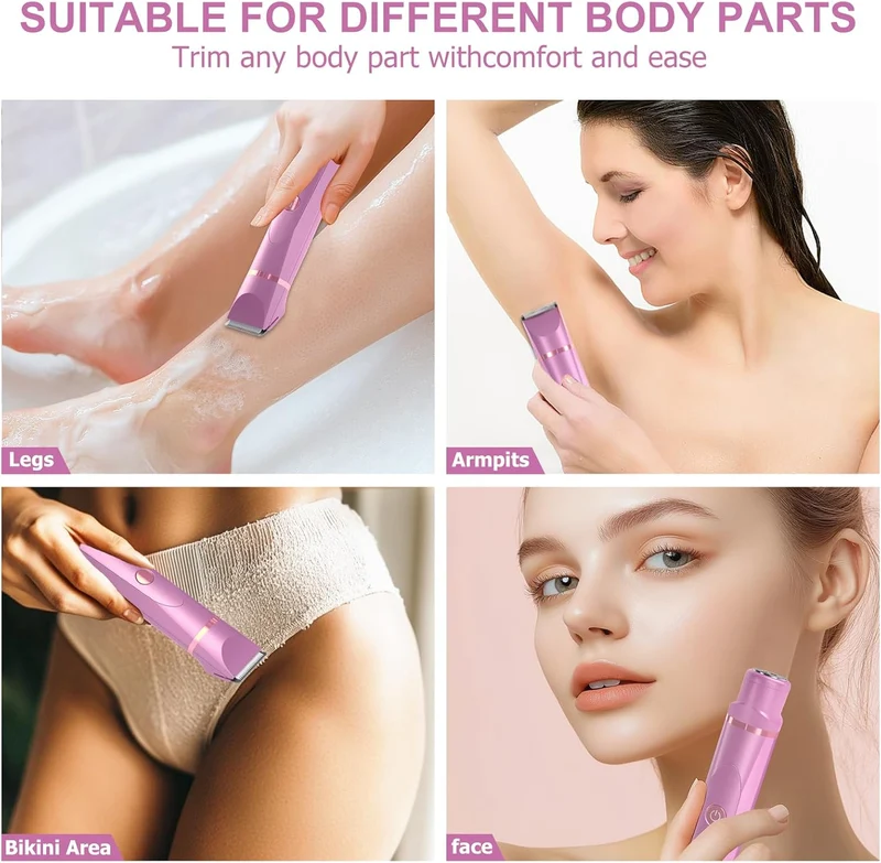 OLOV Electric Body Hair Trimmer - Groin Trimmer for Men - Bikini Trimmer Women - Wet/Dry Shaver Groomer, Replaceable Ceramic Blade Heads, USB Recharge Dock, Waterproof Hygiene Razor, Pink