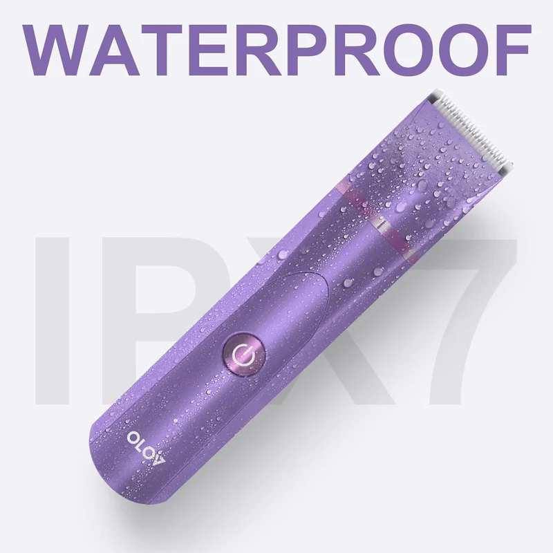 OLOV Electric Body Hair Trimmer - Groin Trimmer for Men - Bikini Trimmer Women - Wet/Dry Shaver Groomer, Replaceable Ceramic Blade Heads, USB Recharge Dock, Waterproof Hygiene Razor, Bright Purple
