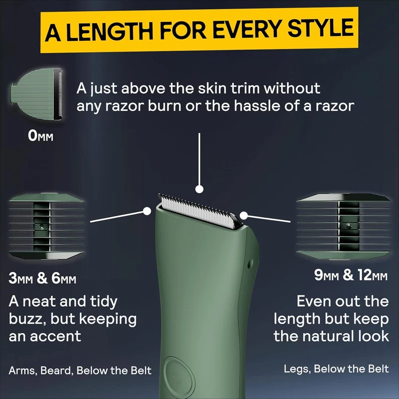 MERIDIAN Body Hair Trimmer for Men Balls, Bikini Trimmer and Hard Case - Sage