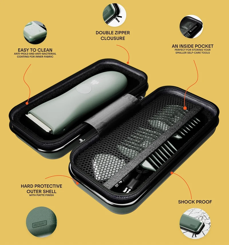 MERIDIAN Body Hair Trimmer for Men Balls, Bikini Trimmer and Hard Case - Sage