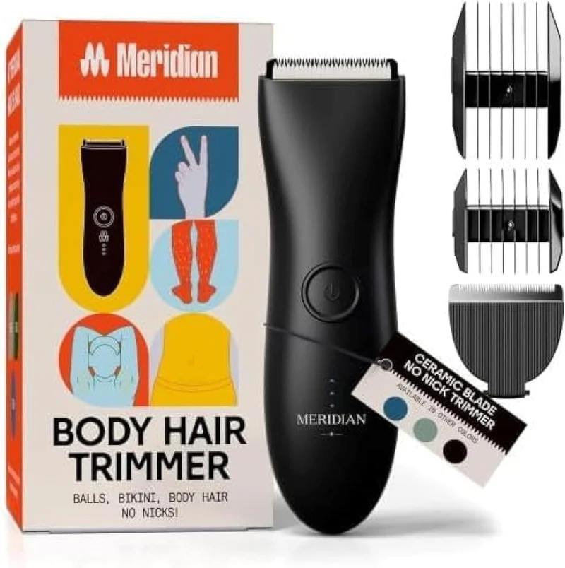 MERIDIAN - The Starter Package - Original Electric Body & Pubic Hair Trimmer Set, 1 Replacement Blade - Cordless, Waterproof, Rechargeable - for Men and Women - Easy & Pain-Free Grooming Kit - Onyx