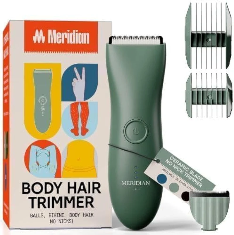 MERIDIAN - The Starter Package - Original Electric Body & Pubic Hair Trimmer Set, 1 Replacement Blade - Cordless, Waterproof, Rechargeable - for Men and Women - Easy & Pain-Free Grooming Kit - Sage