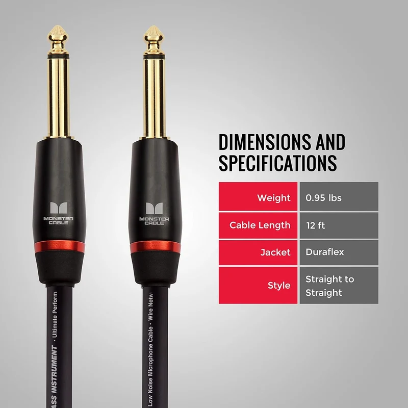 Monster 21 ft Straight to Straight Bass Guitar Cable. 95% Copper Braided Shield. Bass Guitar Amp Cord