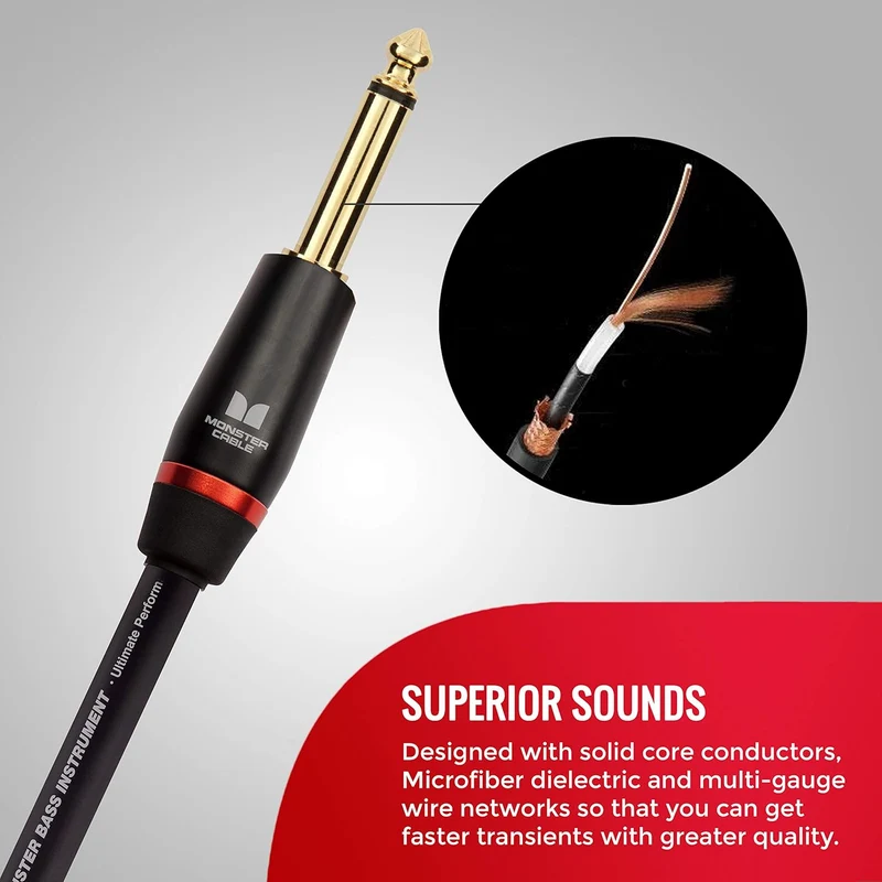 Monster 21 ft Straight to Straight Bass Guitar Cable. 95% Copper Braided Shield. Bass Guitar Amp Cord