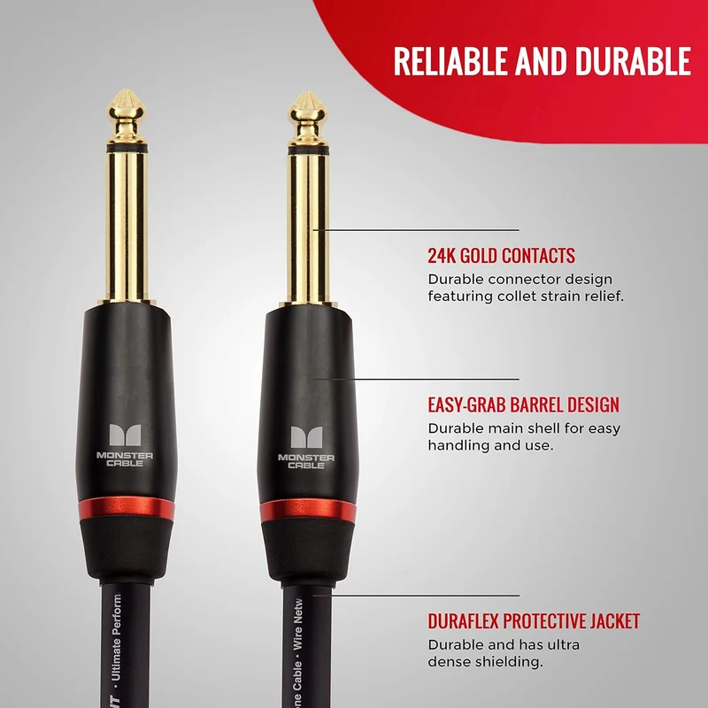 Monster 21 ft Straight to Straight Bass Guitar Cable. 95% Copper Braided Shield. Bass Guitar Amp Cord