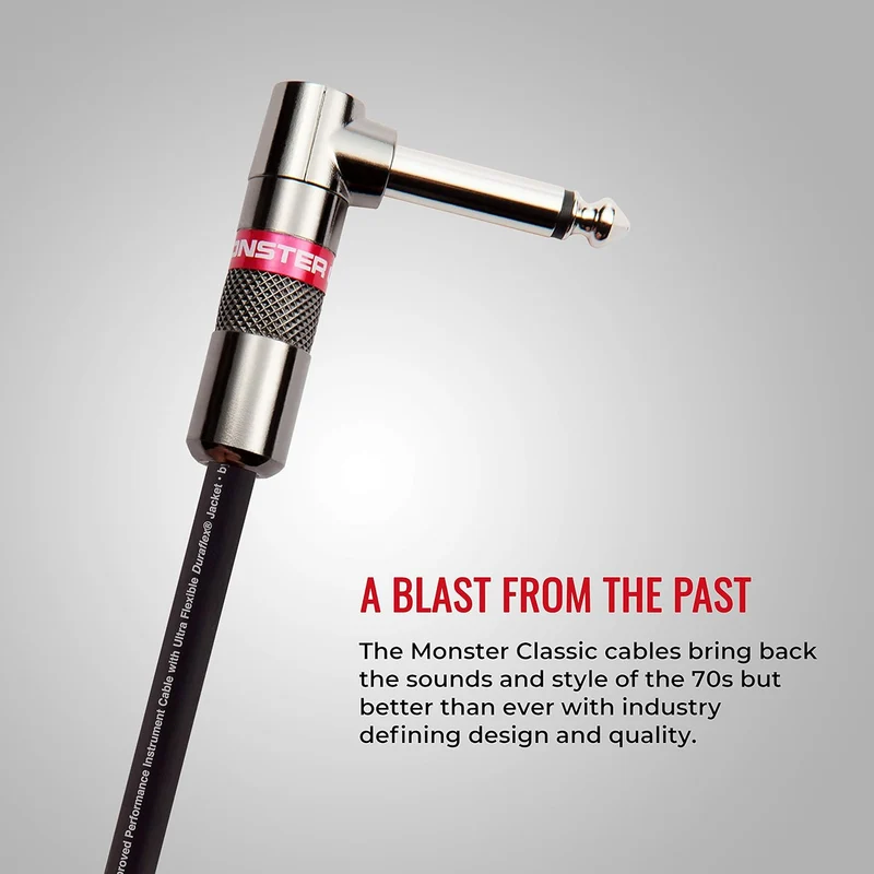 Monster Prolink Classic Instrument Guitar Cable - 8 in Right Angle to Right Angle Instrument Cable. All Metal & Duraflex Outer Jacket. 90% Copper Braided Shield Monster Instrument Cable
