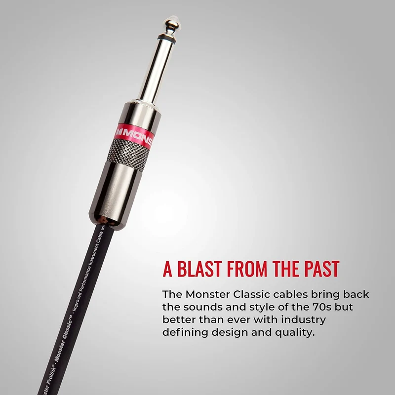 Monster Prolink Classic Instrument Guitar Cable - 6 ft Straight to Straight Instrument Cable. All Metal & Duraflex Outer Jacket. 90% Copper Braided Shield Monster Instrument Cable