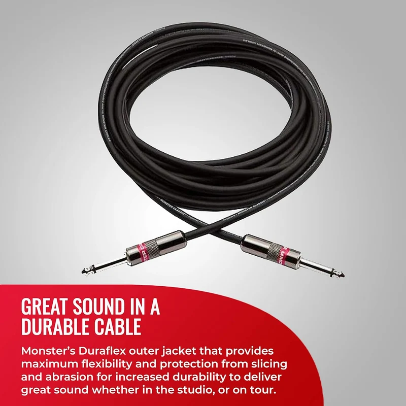 Monster Prolink Classic Speaker Cable - 12FT Straight to Straight Instrument Cable - Straight 1/4-Inch Plugs - Guitar Cord w/Superior Signal Transfer, Noise Reduction, Duraflex Outer Jacket