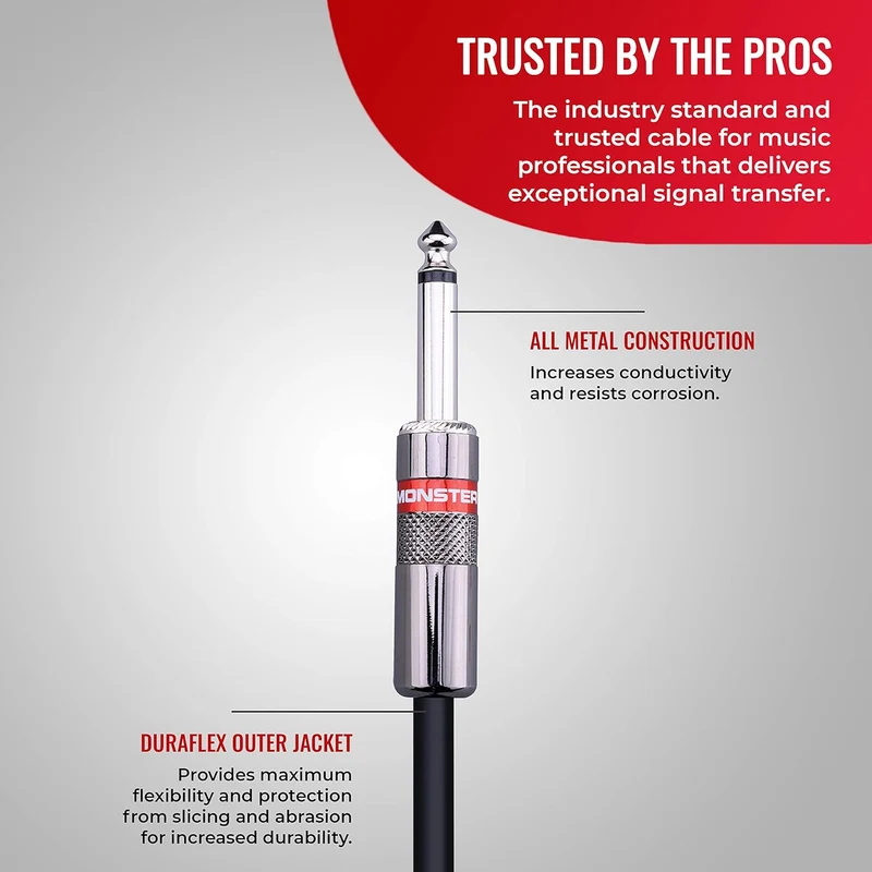 Monster Prolink Classic Speaker Cable - 12FT Straight to Straight Instrument Cable - Straight 1/4-Inch Plugs - Guitar Cord w/Superior Signal Transfer, Noise Reduction, Duraflex Outer Jacket
