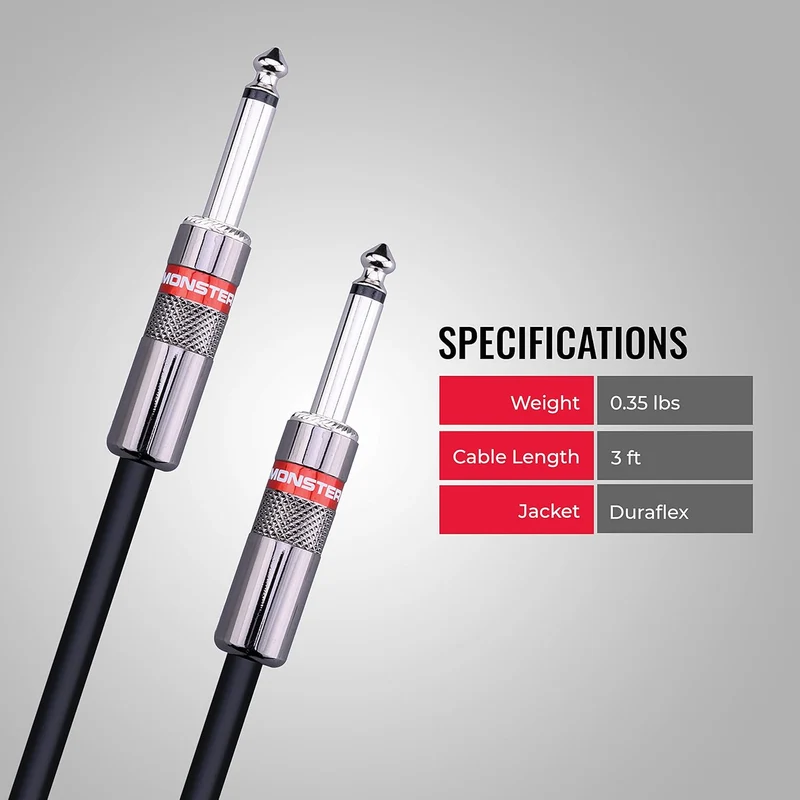Monster Prolink Classic Speaker Cable - 6FT Straight to Straight Instrument Cable - 1/4-Inch Plugs - Guitar Cord w/Superior Signal Transfer, Noise Reduction, Duraflex Outer Jacket