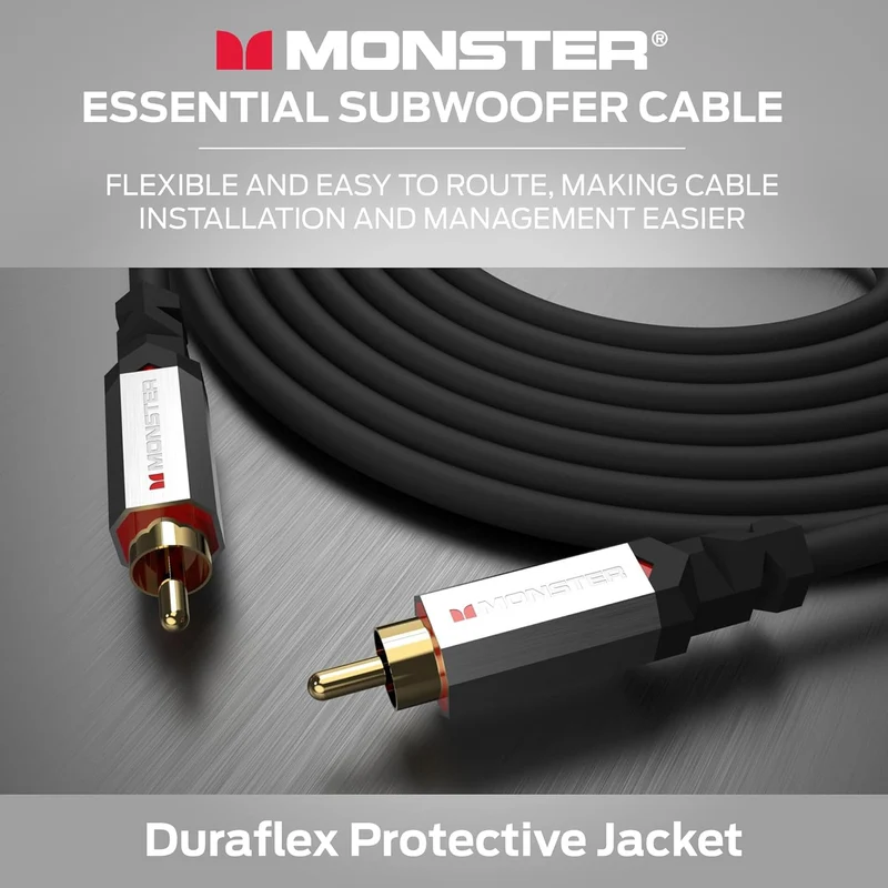 Monster Essentials Premium Subwoofer Cable Connector for Home Theaters and Cars, RCA Subwoofer Audio Cable, 13.1ft