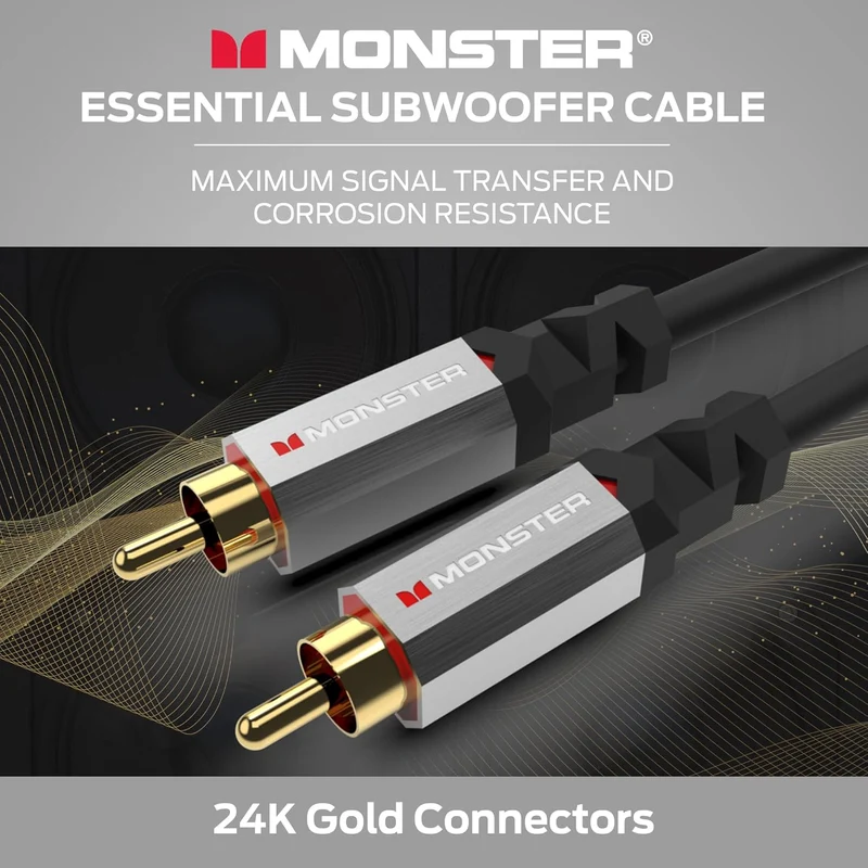 Monster Essentials Premium Subwoofer Cable Connector for Home Theaters and Cars, RCA Subwoofer Audio Cable, 13.1ft