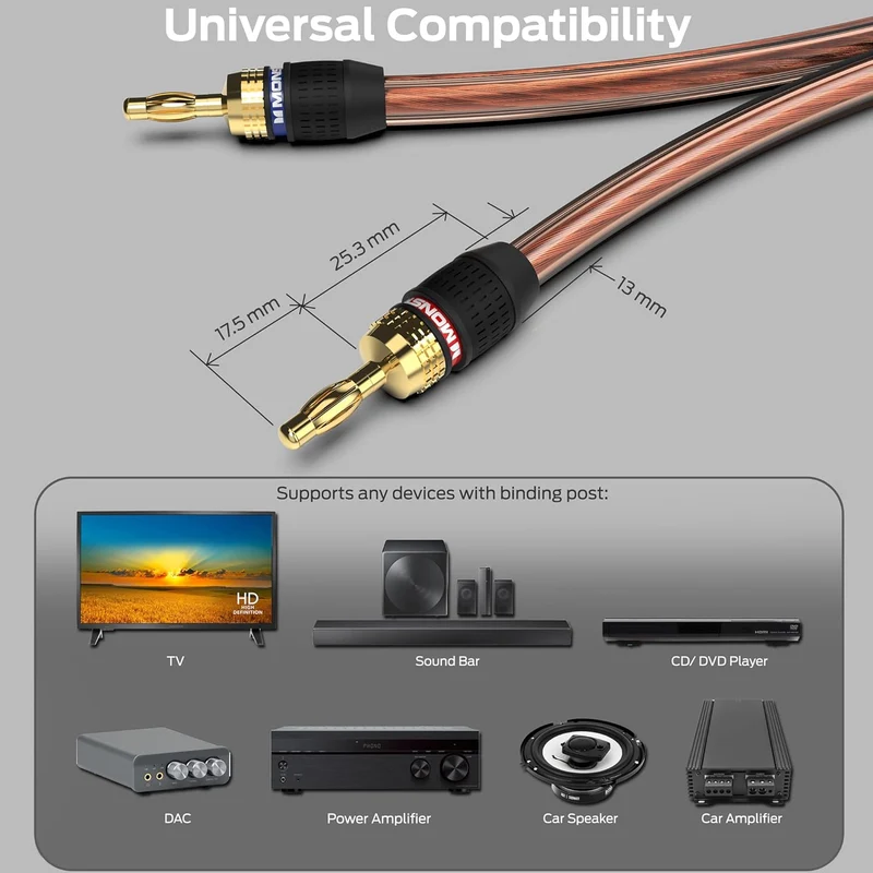 Monster XP QuickLock Self-Crimping Banana Plugs for Speaker Wire with 24K Gold Contacts - 2 Pair (4 Total), Ideal for Home Theatre & Home Audio Speakers