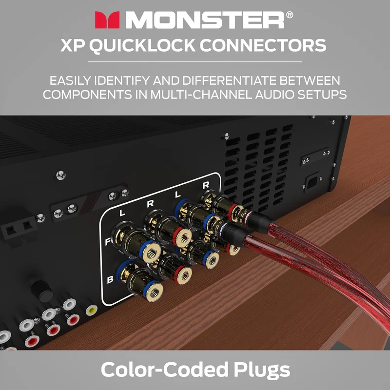 Monster XP QuickLock Self-Crimping Banana Plugs for Speaker Wire with 24K Gold Contacts - 2 Pair (4 Total), Ideal for Home Theatre & Home Audio Speakers