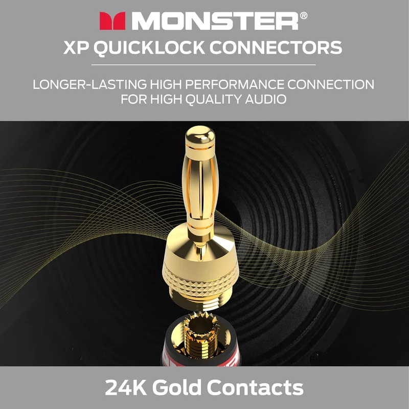 Monster XP QuickLock Self-Crimping Banana Plugs for Speaker Wire with 24K Gold Contacts - 2 Pair (4 Total), Ideal for Home Theatre & Home Audio Speakers