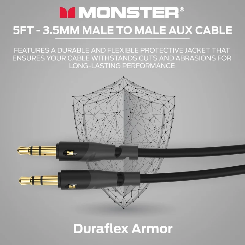 Monster Gen1 Essentials Mini-to-Mini Interconnect Audio Cable 3.5mm Male to Male, 5FT Aux Cord w/Duraflex Jacket, Premium Gold Plated Connectors, Cable for Car, Home, Stereo