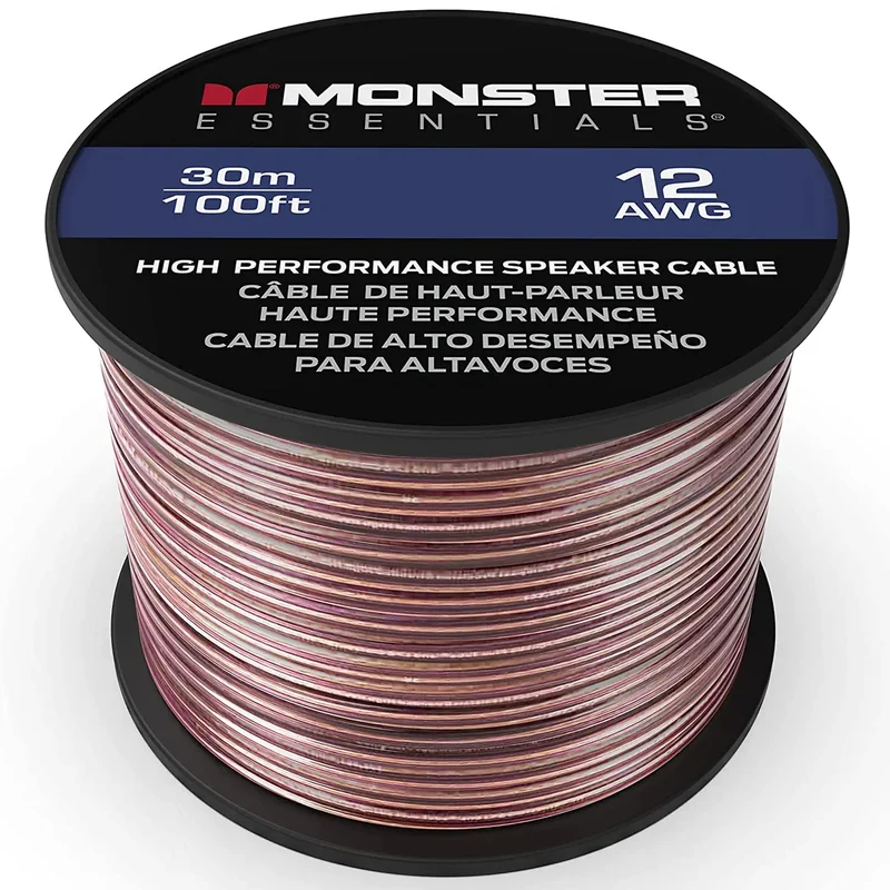 Monster XP Copper Clad Aluminum (CCA) Speaker Wire 12 Gauge Cable 100 FT Spool - Ideal for Home Cinema Cables and Car Audio Cable