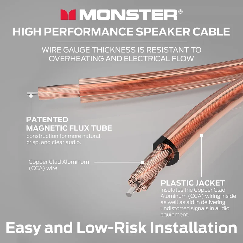 Monster XP Copper Clad Aluminum (CCA) Speaker Wire 12 Gauge Cable 100 FT Spool - Ideal for Home Cinema Cables and Car Audio Cable
