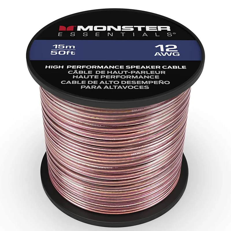 Monster XP Copper Clad Aluminum (CCA) Speaker Wire 12 Gauge Cable 50 FT Spool - Ideal for Home Cinema Cables and Car Audio Cable