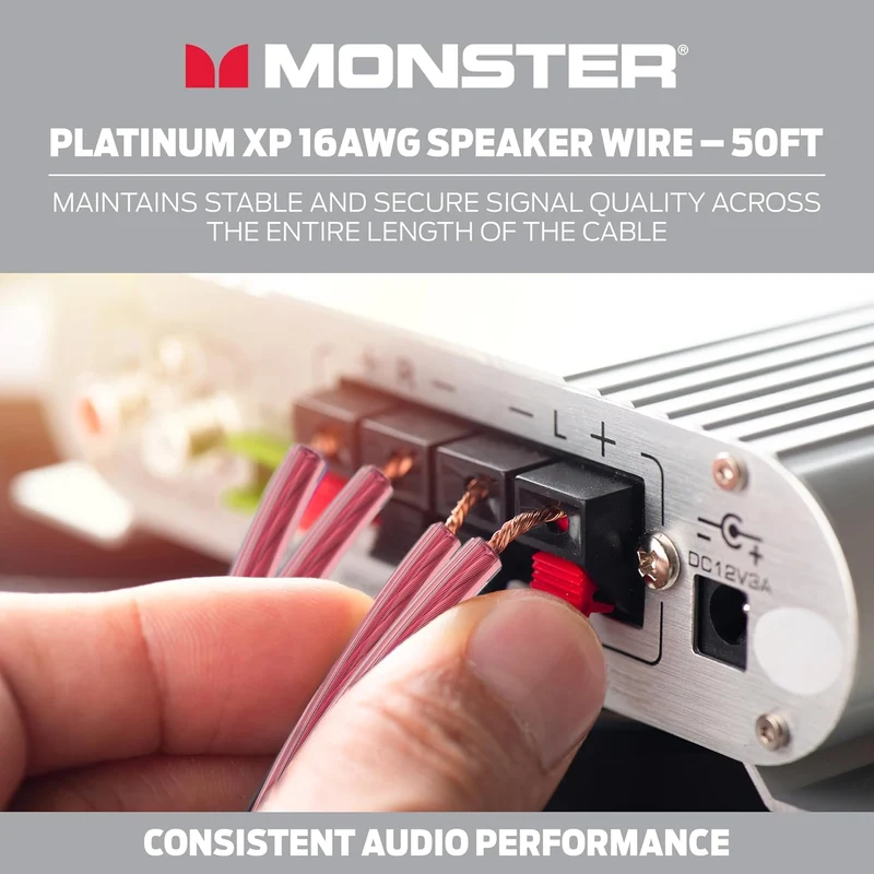 Monster 16 AWG Speaker Wire: Advanced Performance XP Speaker Cable 100 FT Spool with Oxygen Free Copper (OFC) Audio Wire Construction - Easy to Strip & Install Speaker Cables