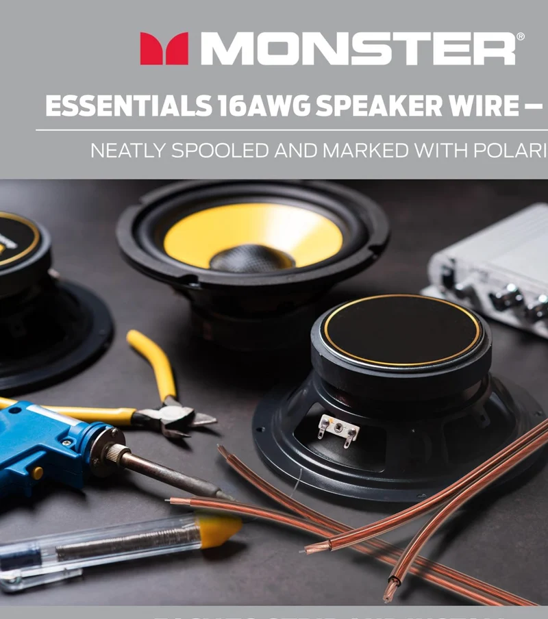 Monster 16 AWG Speaker Wire Advanced Performance Speaker Cable 50 FT Spool, Audio Speaker Cable with Polarity Markings, for Home Theater, Car Audio, and Outdoor Speaker Wiring- Easy to Strip & Install Speaker Cables