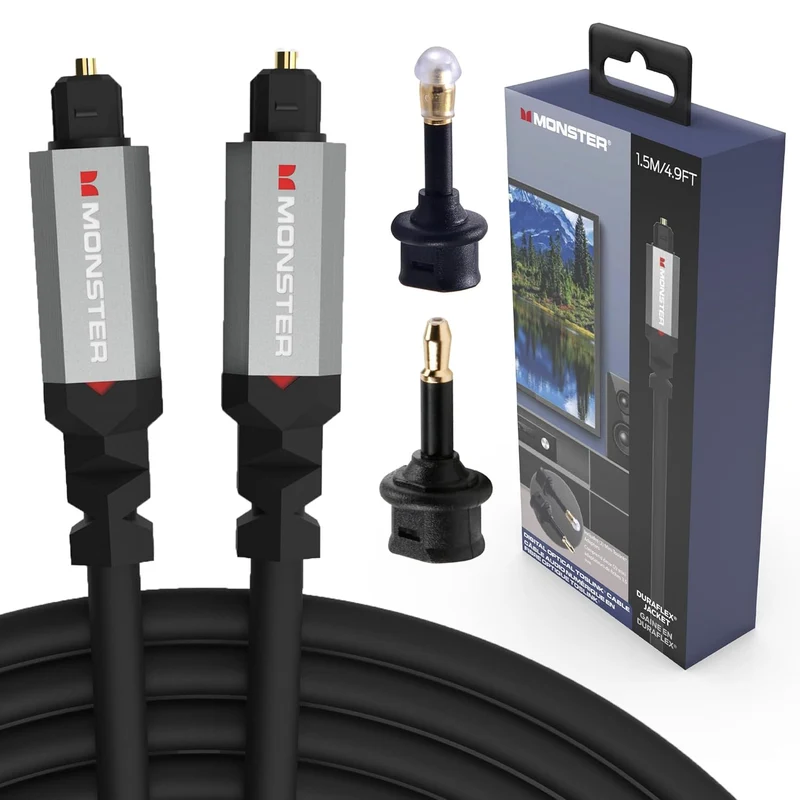 Monster Gen2 Essentials Digital Optical Toslink Cable, Sound Bar Optical Audio Cable with Gold Connectors, 9.8ft