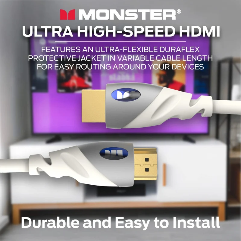 NEW Monster HDMI Cable 4k Ultra HD with Ethernet - Corrosion-Resistant 24k Rose Gold Contacts and V-Grip Connection - HDMI Cable for PS3 and Computer Monitor - 6 FT