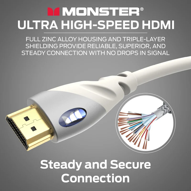 NEW Monster HDMI Cable 4k Ultra HD with Ethernet - Corrosion-Resistant 24k Rose Gold Contacts and V-Grip Connection - HDMI Cable for PS3 and Computer Monitor - 6 FT