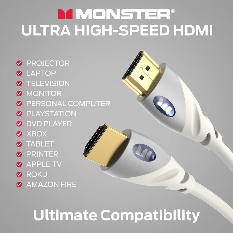 Monster HDMI Cable 4k Ultra HD with Ethernet - Corrosion-Resistant 24k Rose Gold Contacts and V-Grip Connection - HDMI Cable for PS3 and Computer Monitor - 4 FT