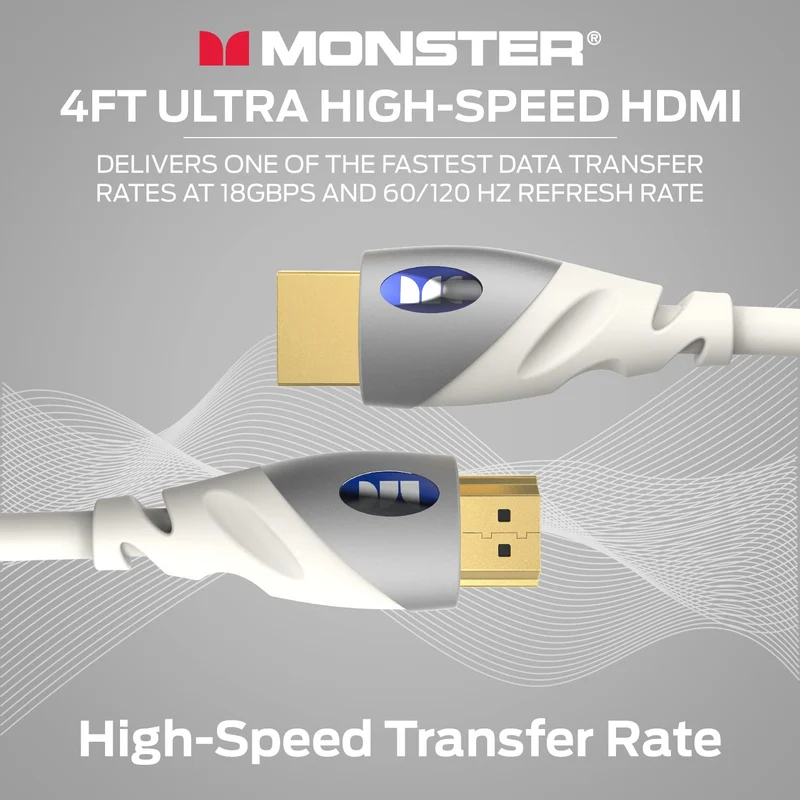 Monster HDMI Cable 4k Ultra HD with Ethernet - Corrosion-Resistant 24k Rose Gold Contacts and V-Grip Connection - HDMI Cable for PS3 and Computer Monitor - 4 FT