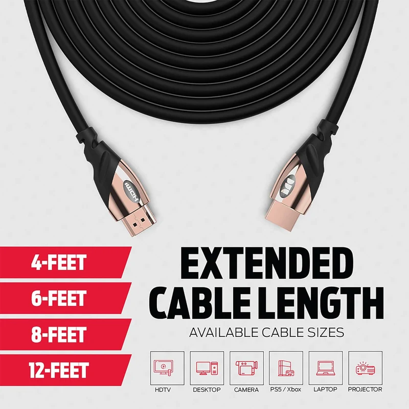 Monster Rose Gold HDMI Cable 4K Ultra HD — Xbox Series X, PlayStation 5, Nintendo, Apple TV HDMI Cable — 24K Gold Contacts, High Speed 21 Gbps, 60/120 Hz, Duraflex Coating(8 FT)