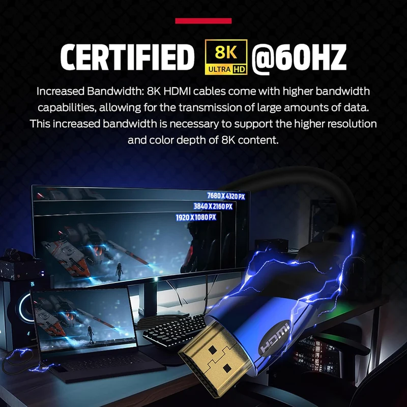 Monster 8K HDMI Cable (12 FT) — 5 HDMI Cable w/ 24K Gold Contacts & V-Grip, 48 Gbps Speed, 60/120 Hz Refresh Rate, Dynamic HDR & eARC for Superior Visuals & Audio