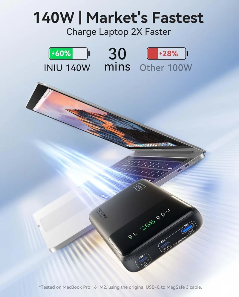 INIU 140W Power Bank, 25000mAh High Capacity Laptop & Phone Small Portable Charger, Fast Charging Flight Cruise Ship Family Trip Accessories Battery Pack for College Student Travelers Boys Girls, Blue