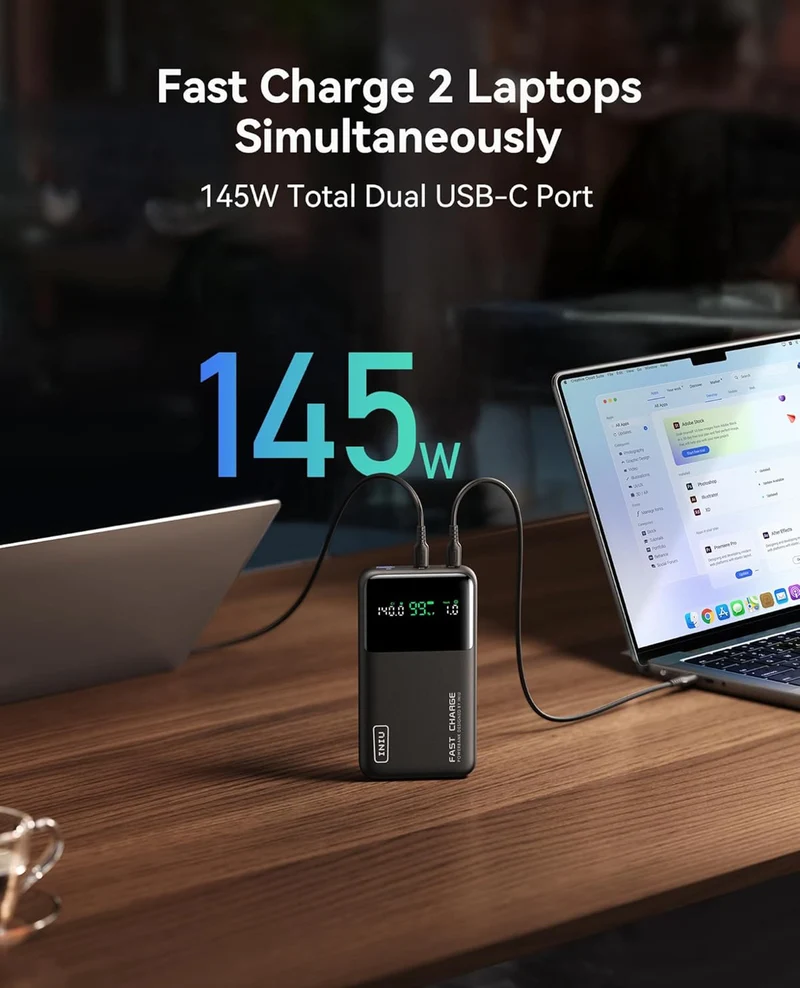 INIU 140W Power Bank, Compact 25000mAh High Capacity Laptop Portable Charger, USB C in&Out Tablet Powerbank, Smart Digital Display Phone Charger for iPhone 16 15, Samsung, iPad, MacBook, Laptop etc.