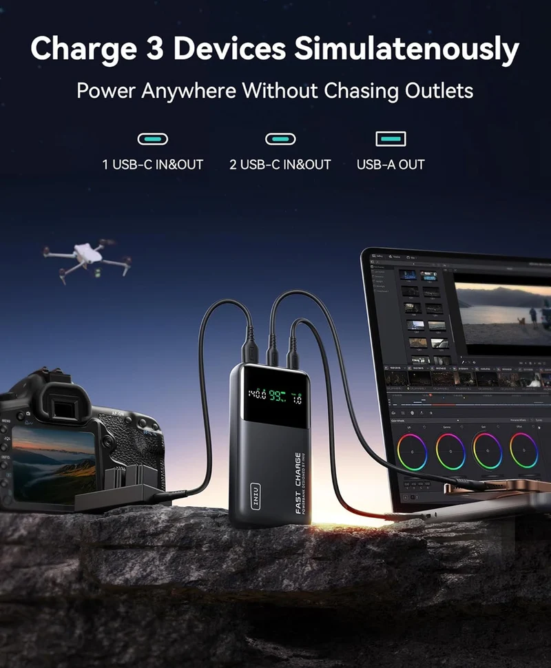 INIU 140W Power Bank, Compact 25000mAh High Capacity Laptop Portable Charger, USB C in&Out Tablet Powerbank, Smart Digital Display Phone Charger for iPhone 16 15, Samsung, iPad, MacBook, Laptop etc.