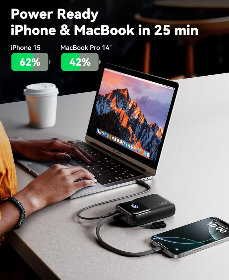 INIU 100W Power Bank, Mini Size 25000mAh High Capacity Laptop Portable Charger, USB C in&Out Tablet Powerbank, Smart Digital Display Phone Charger for iPhone 16 15, Samsung, iPad, MacBook, Laptop etc.