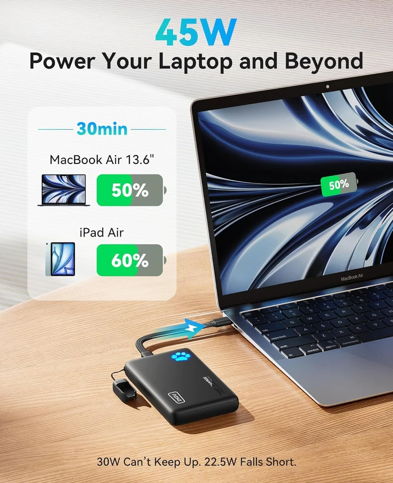 INIU Portable Charger, Lightest 10000mAh 45W PD Power Bank, USB C in&Out Fast Charging Battery Pack, External Phone Powerbank Compatible with iPhone 16 15 14 13 Samsung S22 S21 Google iPad etc