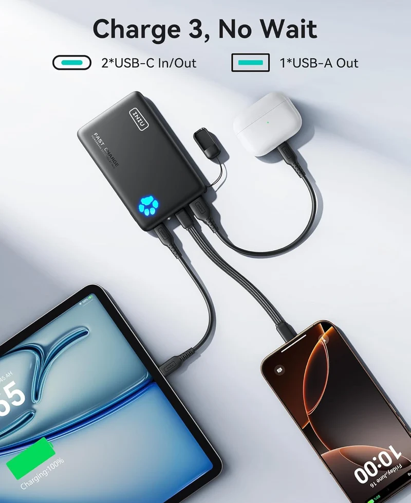 INIU Portable Charger, Lightest 10000mAh 45W PD Power Bank, USB C in&Out Fast Charging Battery Pack, External Phone Powerbank Compatible with iPhone 16 15 14 13 Samsung S22 S21 Google iPad etc