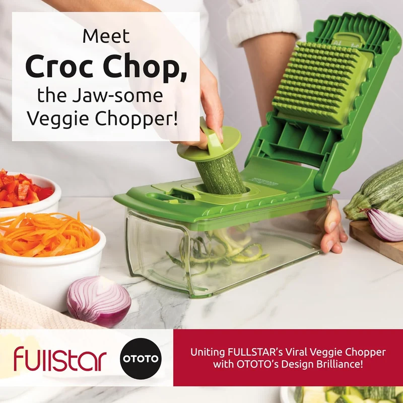 NEW Fullstar X OTOTO Croc Chop Vegetable Chopper & Slicer - Multifunctional Food Chopper, Crocodile Onion Cutter, Cool Kitchen Gadgets & Housewarming Gifts