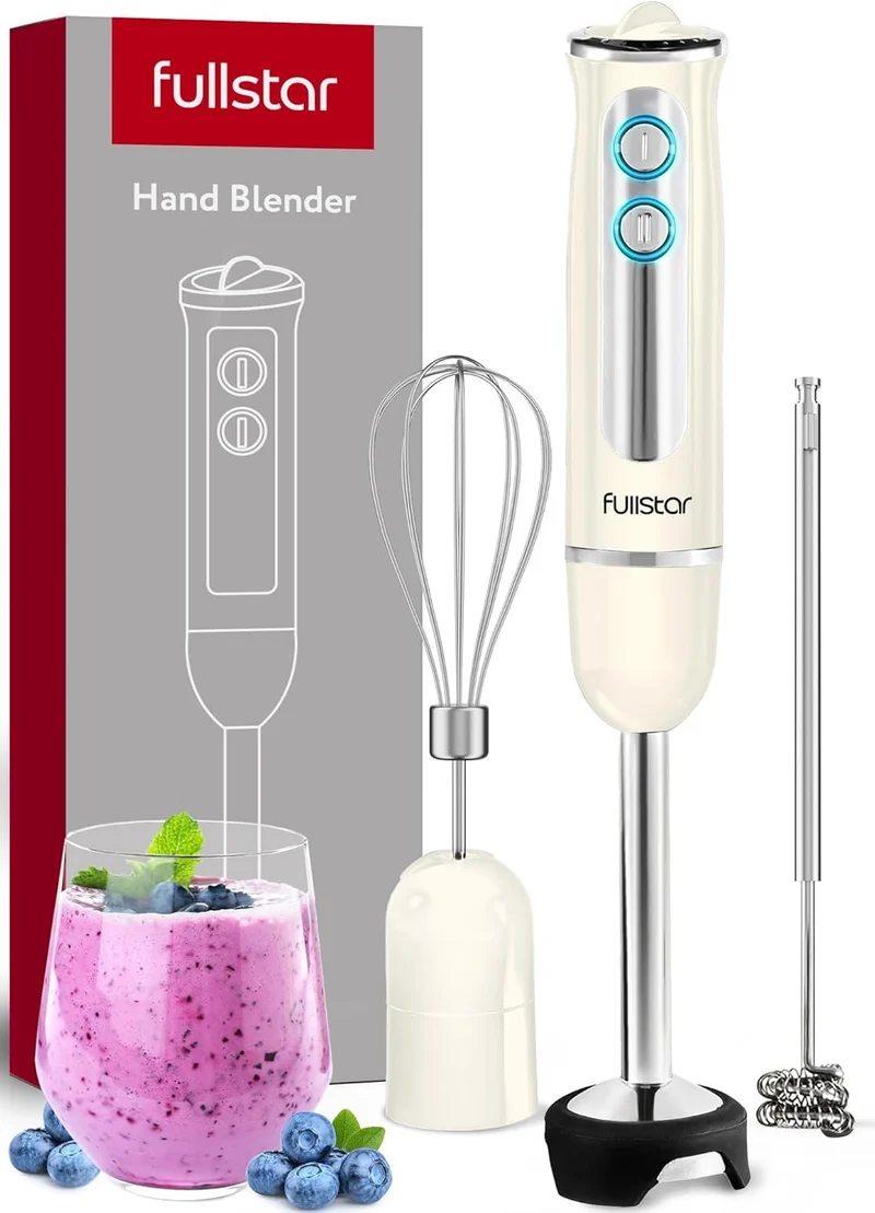 Fullstar Immersion Blender Set, 9-Speed 500W Handheld Electric Hand Mixer, Smoothie Blender (3-in-1, White)