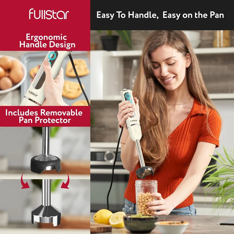 Fullstar Immersion Blender Set, 9-Speed 500W Handheld Electric Hand Mixer, Smoothie Blender (3-in-1, White)