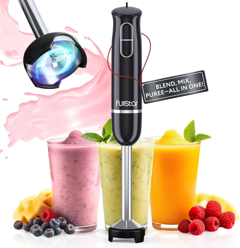 Fullstar Immersion Blender Set, 300W Handheld Electric Hand Mixer, Smoothie Blender (300W, Black)