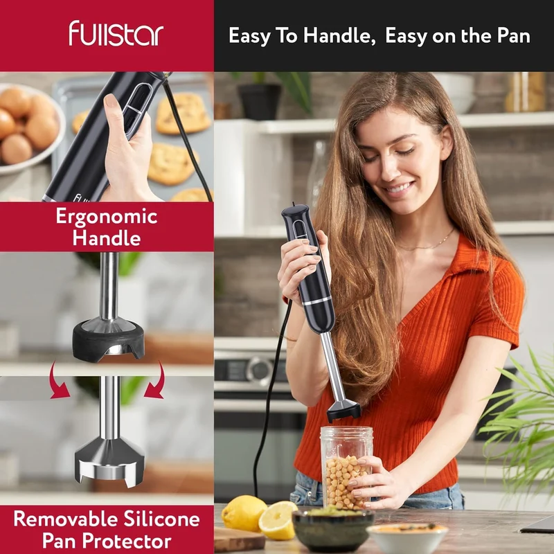 Fullstar Immersion Blender Set, 300W Handheld Electric Hand Mixer, Smoothie Blender (300W, Black)