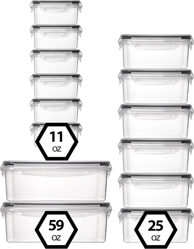Fullstar 28-Piece Plastic Food Storage Containers with Lids (14 Containers & 14 Lids) - Leakproof, BPA-Free, Meal Prep Containers, Reusable Lunch Storage Set for Kitchen Organization (Pack of 28)